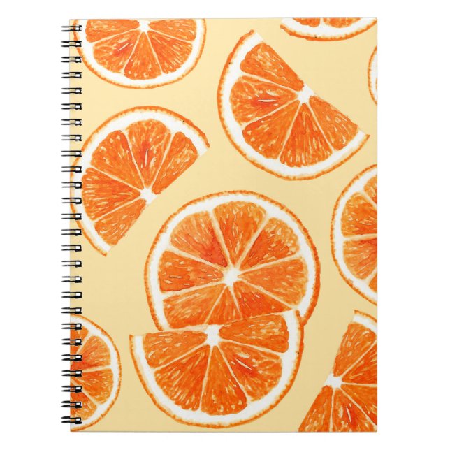 orange mönster frukt, kosthållning, vattenfärg ill anteckningsbok (Framsidan)