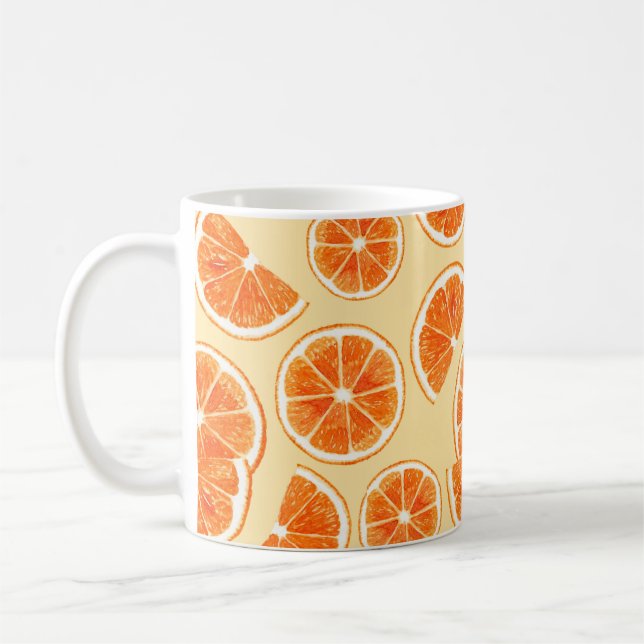 orange mönster frukt, kosthållning, vattenfärg ill kaffemugg (Vänster)