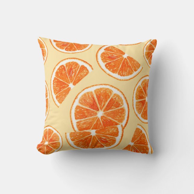 orange mönster frukt, kosthållning, vattenfärg ill kudde (Framsida)