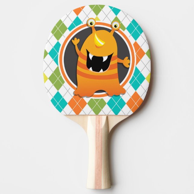 Orange Monster på Mönster i färglöst argyle Pingisracket (Framsidan)
