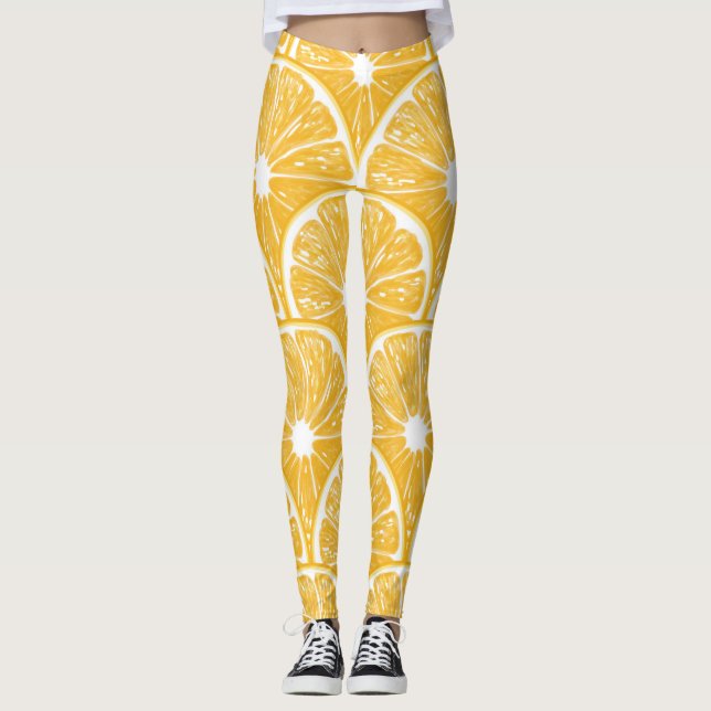 Orange, mönster-utformning av tropiska fruktskivor leggings (Framsida)