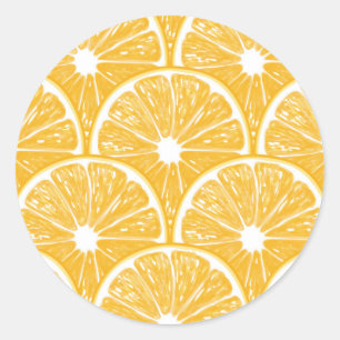 Orange, mönster-utformning av tropiska fruktskivor runt klistermärke