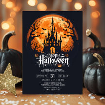 Orange Moon Hemsökt Slott Halloween-fest Invitatio
