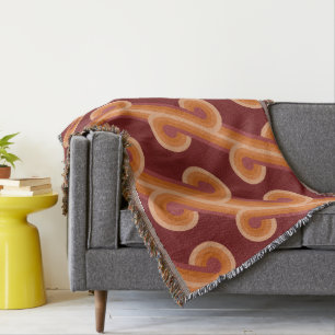 Orange Mörk Maroon Red Retro Circles Art Mönster Filt