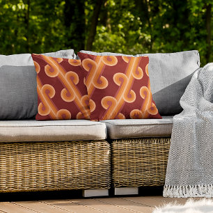 Orange Mörk Maroon Red Retro Circles Art Mönster Kudde