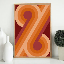 Orange Mörk Maroon Red Retro Circles Art Mönster Poster