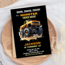 Orange Mörk Monster Lastbil födelsedagsinbjudan