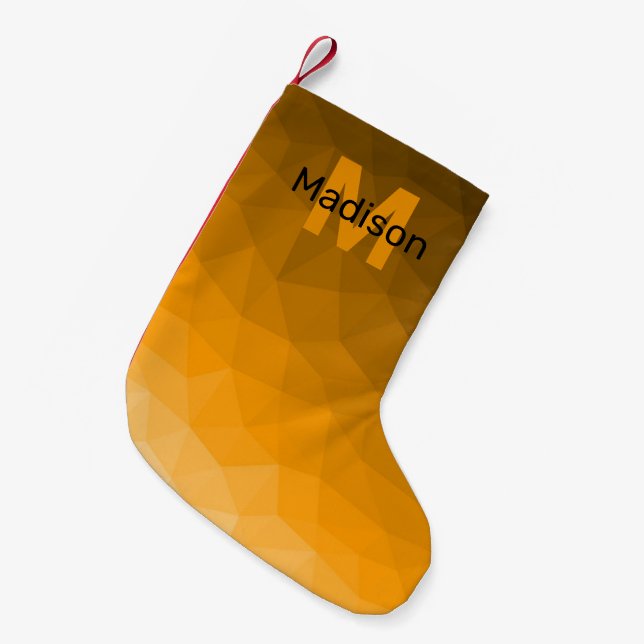Orange mörk ombré geometrisk mesh-mönster Monogram Liten Julstrumpa (Framsidan (Hängande))