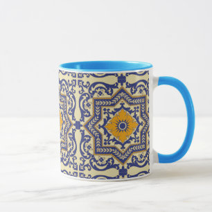 Orange mugg för keramiska Azulejo stilblått