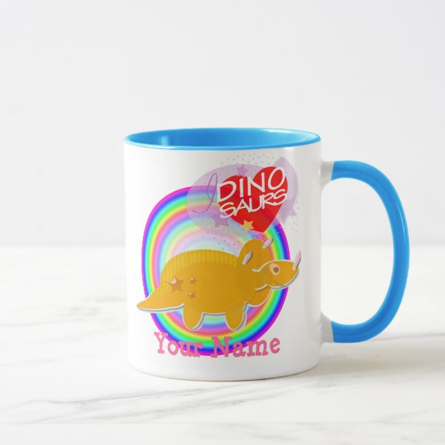 Orange mugg för TriceratopsDino färg med ditt namn (Höger)