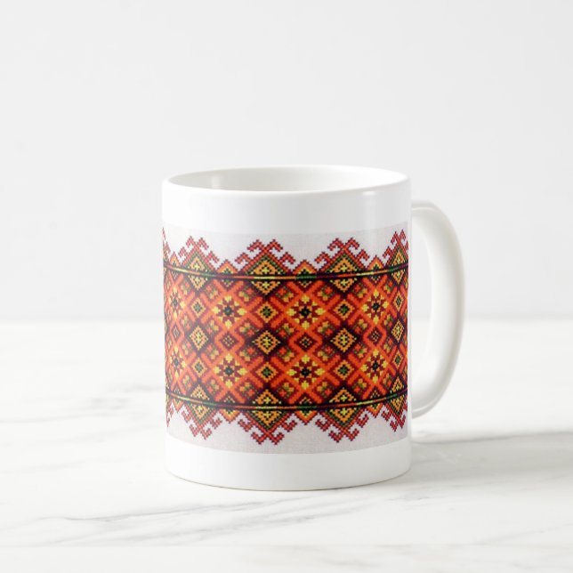 Orange mugg för ukrainsk Vyshyvanka Hutsul broderi (Framsida höger)