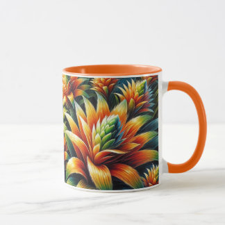 Orange mugg med blommor som ger gult och grönt