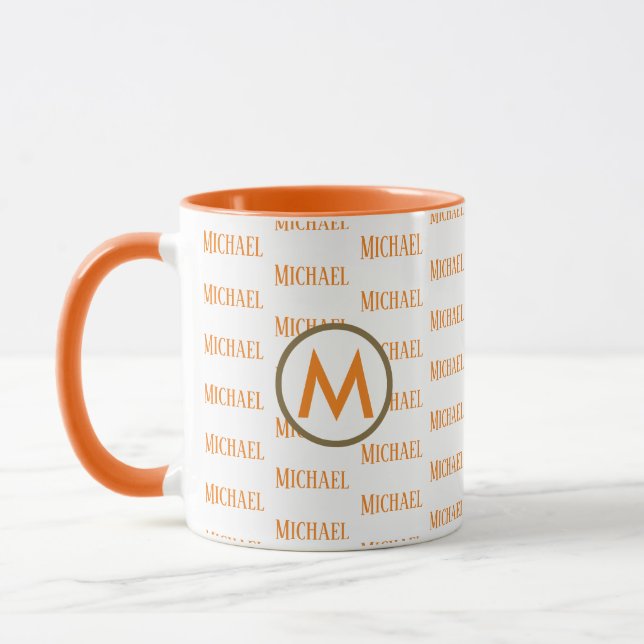 orange mugg med monogram och mönster i namn (Vänster)