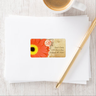 Orange Musical Gerber Daisy Monogram Adressetikett
