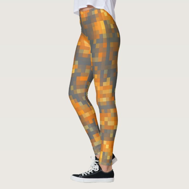 Orange Mustard Navy Teal Stripe Leggings (Vänster)