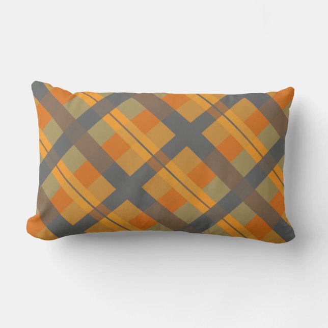 Orange Mustard Navy Teal Stripe Lumbarkudde (Framsida)