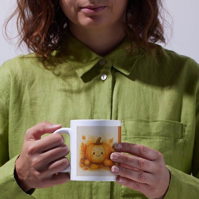 Orange mysig höststämning pumpablad kaffemugg (Skapare uppladdad)