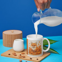 Orange mysig höststämning räv Pumpa Löv Kaffemugg