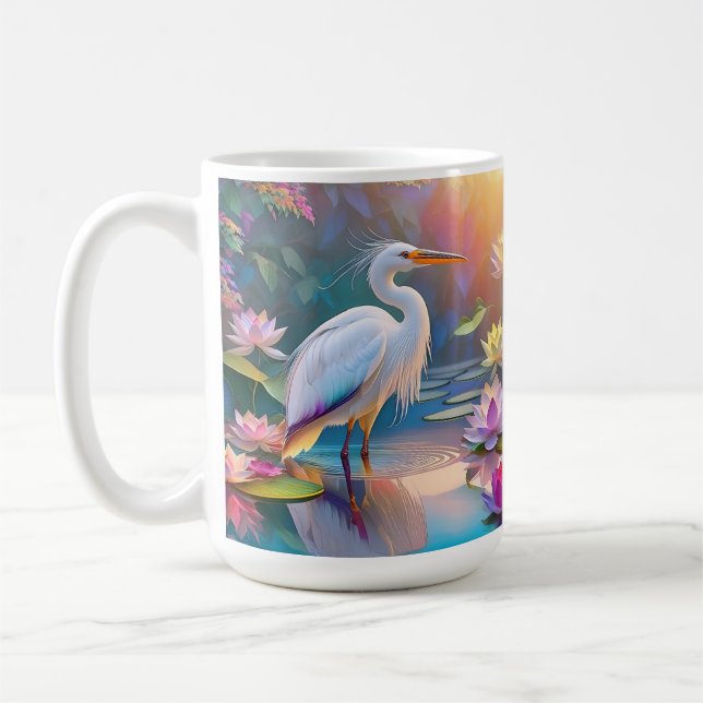 Orange näbbad vit häger fantasi fågel  kaffemugg (Vänster)