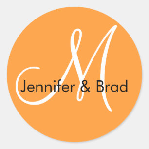 Orange Namn Monogram - favoritschakt för bröllopsf Runt Klistermärke