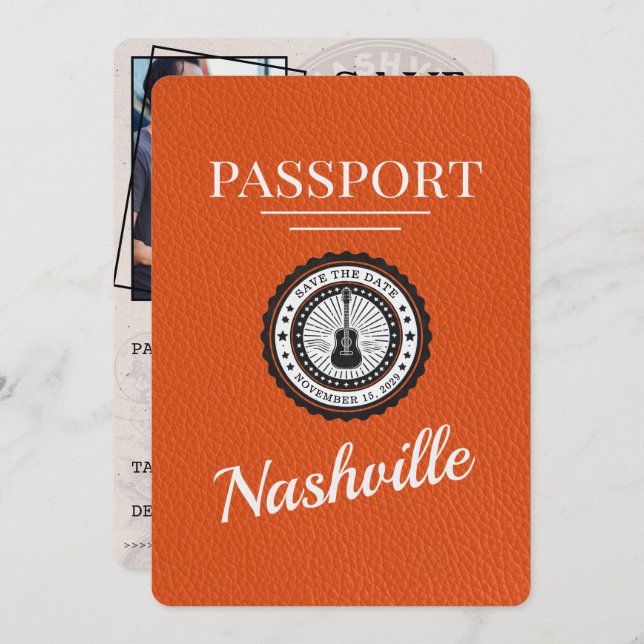 Orange Nashville Passport Spara datum Spara Datumet (Fram/baksida)