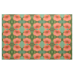 Orange Nasturtium Flower Blommigt Patternerad Tyg