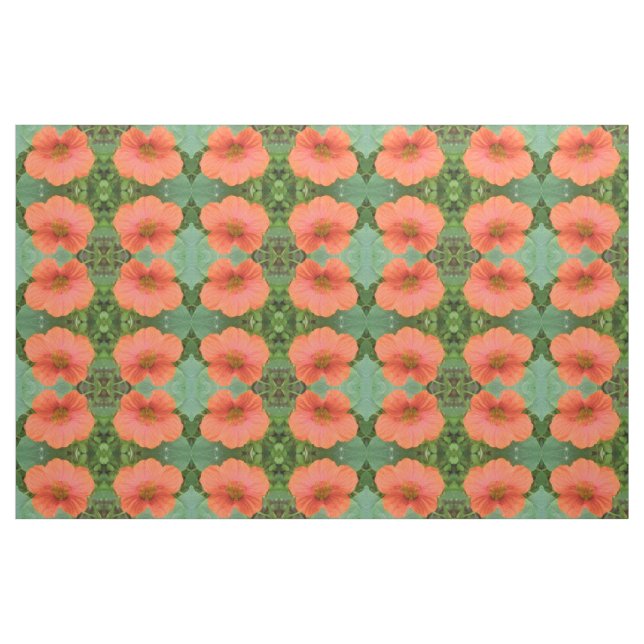 Orange Nasturtium Flower Blommigt Patternerad Tyg (Fat Quarter)