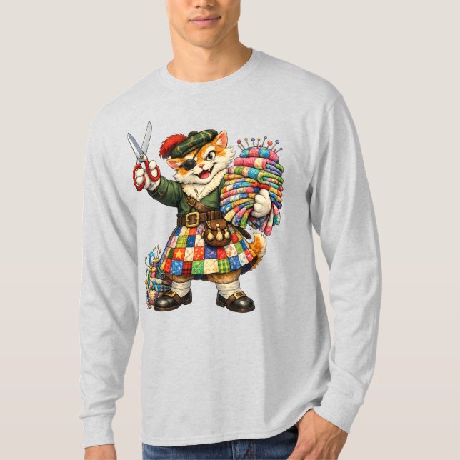 Orange naughty kitty in quilt kilt T-Shirt (Framsida)