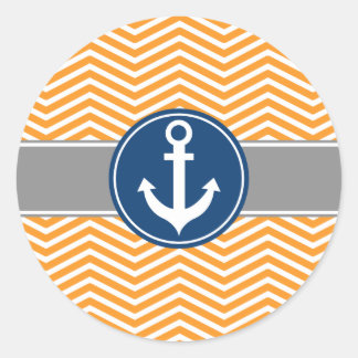 Orange Nautical Anchor Chevron Runt Klistermärke