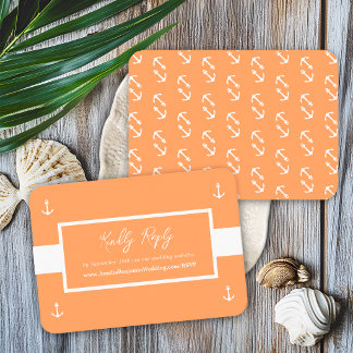Orange nautiskt mönster Webbplats Bröllop RSVP Tilläggskort