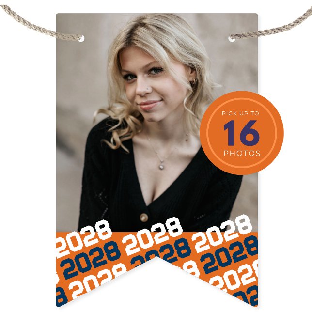 Orange & Navy 16 Foto Examens Hängande Banner Vimplar (Orange & Navy 16 Photo Graduation Hanging Banner. Choose Your Favorite 16 Graduation Pictures)