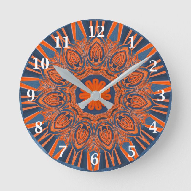 Orange Navy Blue Mandala Rund Klocka (Framsida)