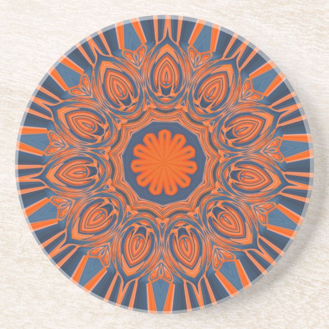 Orange Navy Blue Mandala Underlägg Sandsten (Framsidan)