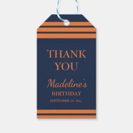 Orange Navy Blue Randig Födelsedagsfest Tack Presentetikett