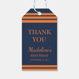 Orange Navy Blue Randig Födelsedagsfest Tack Presentetikett