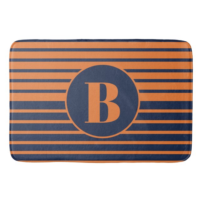 Orange Navy Blue Randig Monogram Badmatta Badrumsmatta (Framsidan)