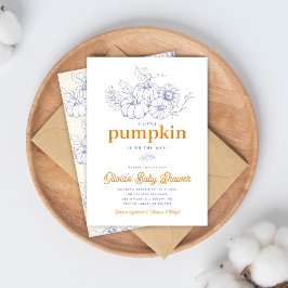 Orange Navy Burlap Little Pumpkin Baby Shower Inbjudningar