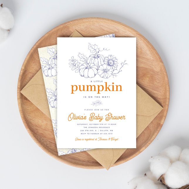 Orange Navy Burlap Little Pumpkin Baby Shower Inbjudningar (Skapare uppladdad)