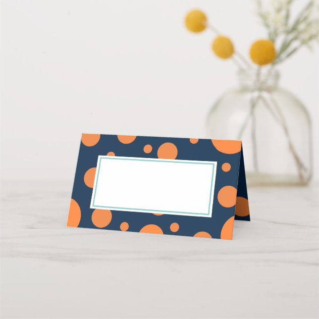 Orange Navyblå Prickig Mint Födelsedagsfest  Placeringskort (Framsida)