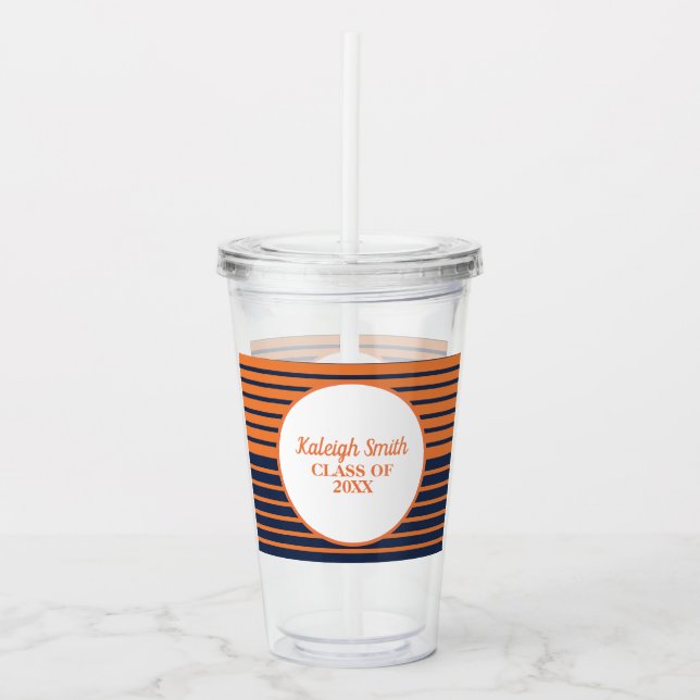 Orange Navyblå Randig Examen Årskull Take Away Mugg (Framsida)