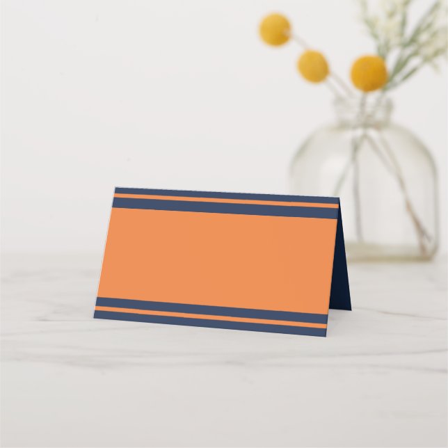 Orange Navyblå Randig Födelsedagsfest Bordskort fö Placeringskort (Framsida)