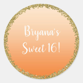 Orange Nedsänkta Guld Glitter Glam Glitter Fest Runt Klistermärke