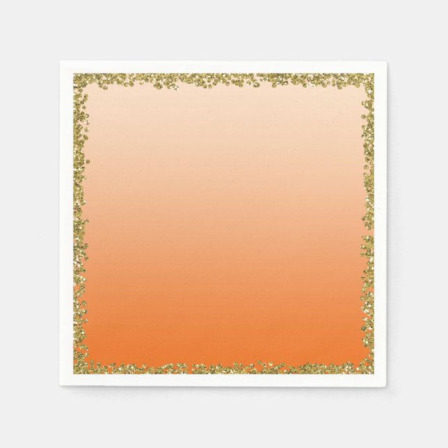 Orange Nedsänkta Guld Glitter Glam Gnistrande Part Pappersservett (Framsidan)