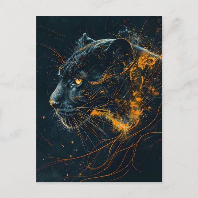 Orange Neon Black Panther Light Vykort (Framsida)