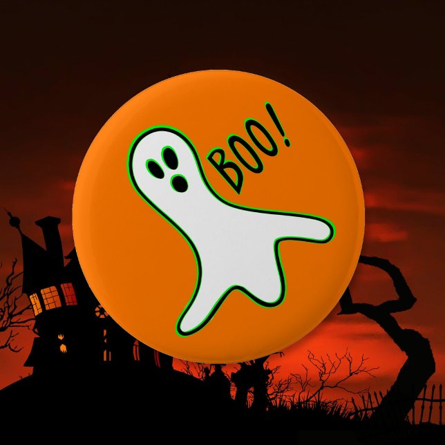 Orange Neon Grönt White Spooky Boo Ghost Halloween Knapp (Orange Neon Green White Spooky Boo Ghost Halloween Button)