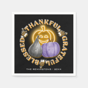 Orange Neon Pumpkin tacksamt tacksamt välsignad Pappersservett