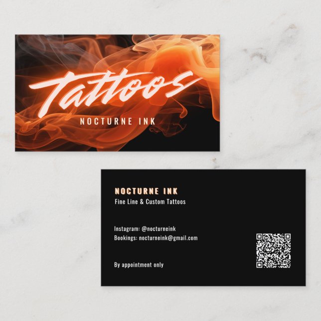 Orange Neon & Smoke Tattoo Artist QR Code Visitkort (Fram/baksida)