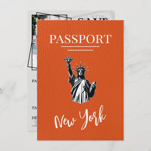 Orange New York City Passport Spara datum Spara Datumet (Fram/baksida)