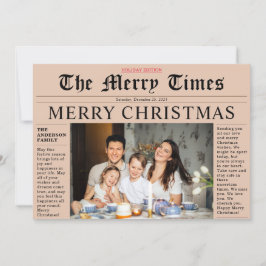 Orange Newspaper God jul Roligt Photo Card Inbjudningar