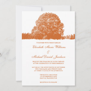 Orange Oak Träd Fall Wedding Inbjudningar